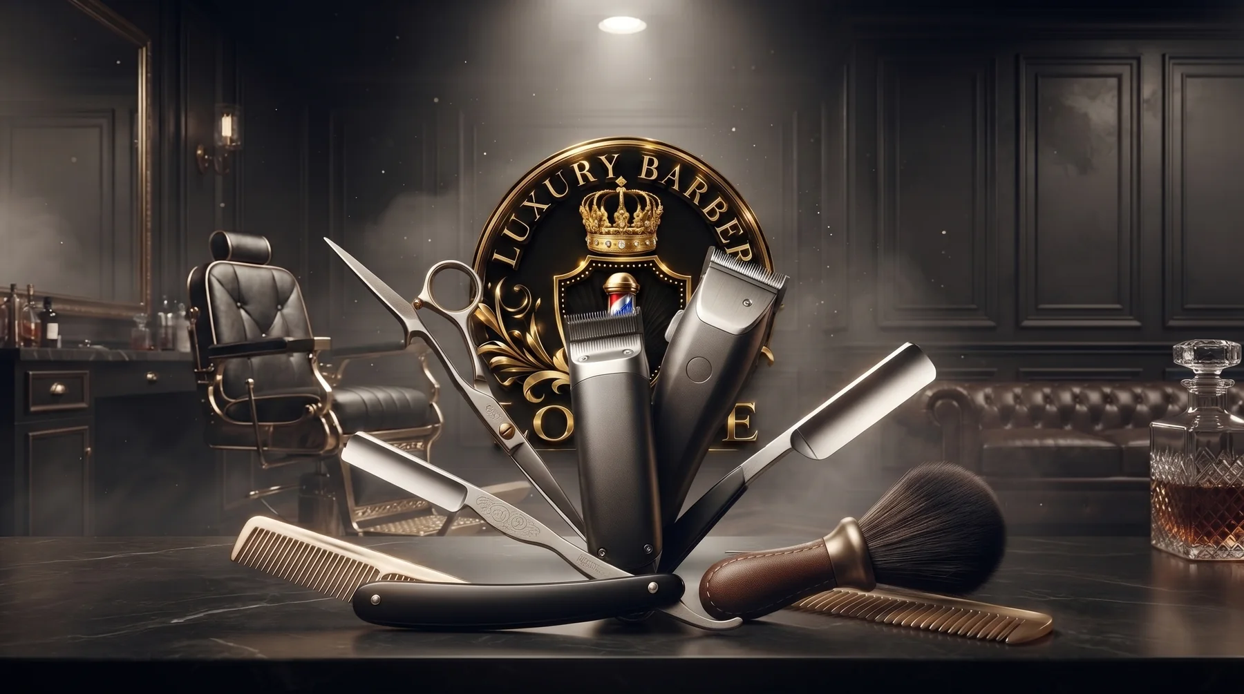Professional barber tools arranged for a craftsmanship scene