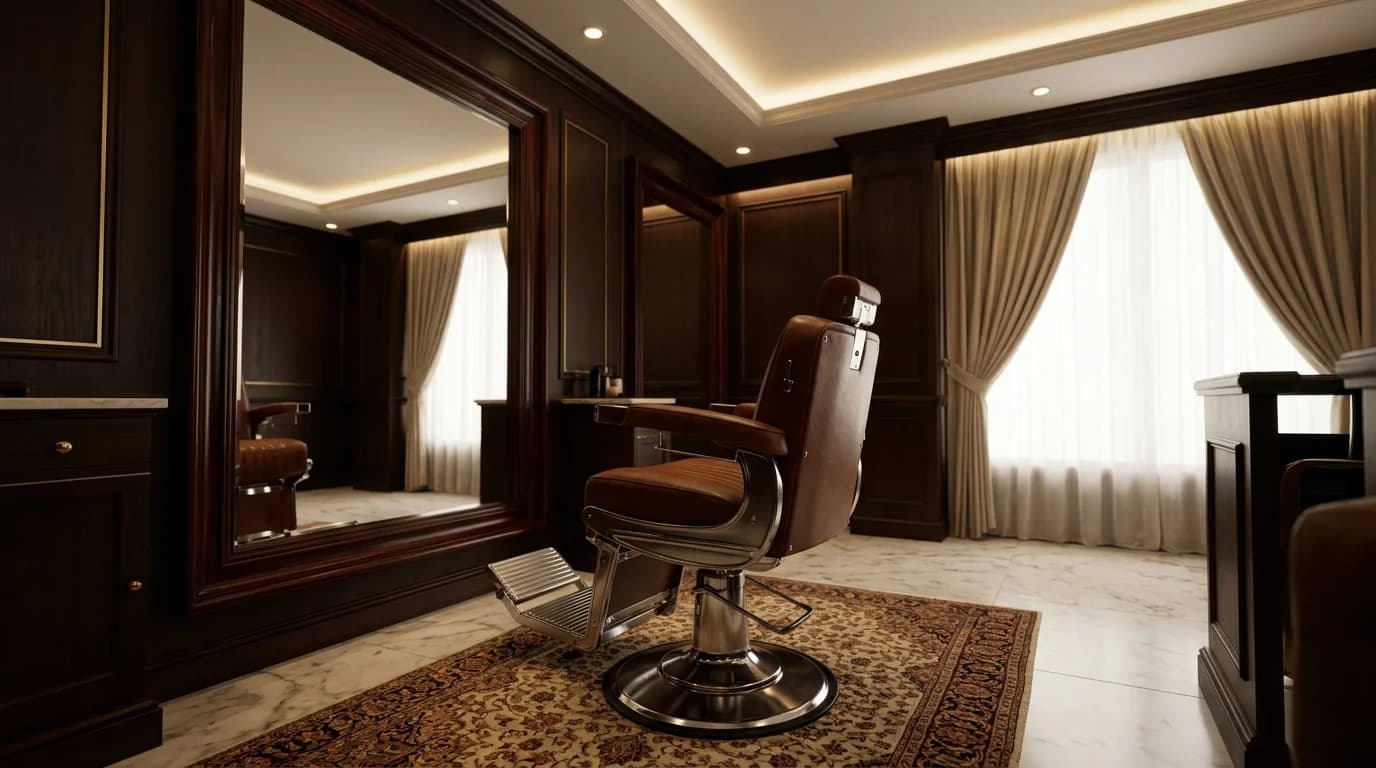 Premium barber chair in a dark luxury lounge
